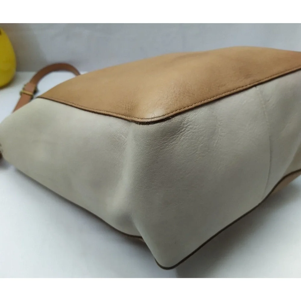 Madewell Colorblock Brown Ivory Leather Double Handles Satchel Shoulder Bag